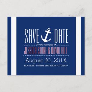 Carte Postale Faire-part Ancre nautique Royal Blue Wedding Enregistrer la d