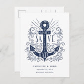 Carte Postale Faire-part Ancre tirée à la main Enregistrer la date (Devant / Derrière)