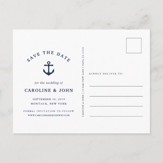 Carte Postale Faire-part Ancre tirée à la main Enregistrer la date (Dos)