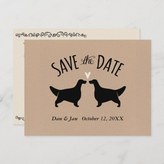 Carte Postale Faire-part Anglais Setter Silhouettes Mariage Enregistrer la  (Devant / Derrière)