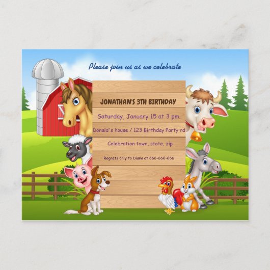 Carte Postale Faire-part Animal de ferme (Devant)