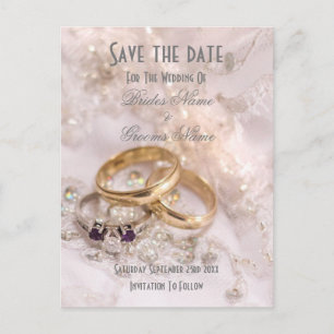 Carte Postale Faire-part Anneaux romantiques modernes mariage enregistrer l