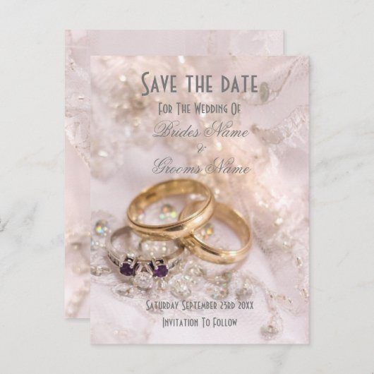 Carte Postale Faire-part Anneaux romantiques modernes mariage enregistrer l (Devant / Derrière)