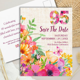 Carte Postale Faire-part Anniversaire 95 ans : élégant jardin floral papill