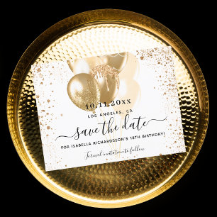 Carte Postale Faire-part Anniversaire Ballons d'or blanc enregistrer la dat