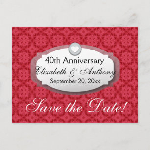 Carte Postale Faire-part Anniversaire du 40e Mariage Ruby Red Z06