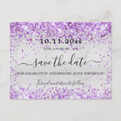 Carte Postale Faire-part Anniversaire parties scintillant argent violet enr (Devant)