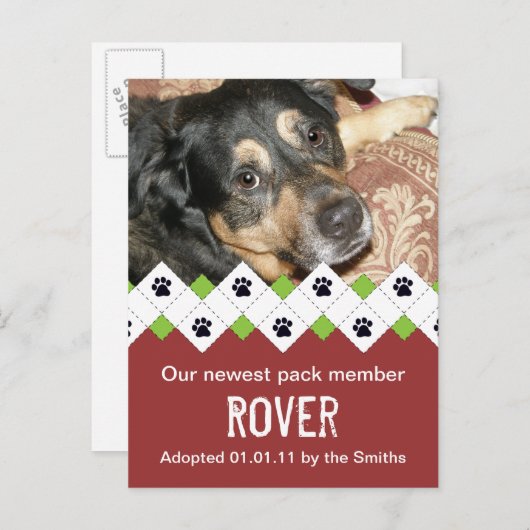 Carte Postale Faire-part Annonce d'adoption de chien/chiot (Devant / Derrière)