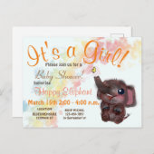 Carte Postale Faire-part Annonce de Baby Shower Arc-en-ciel et éléphant en  (Devant / Derrière)