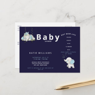 Carte Postale Faire-part Annonce de Baby Shower Cute Navy Funny Boy Mom Lif