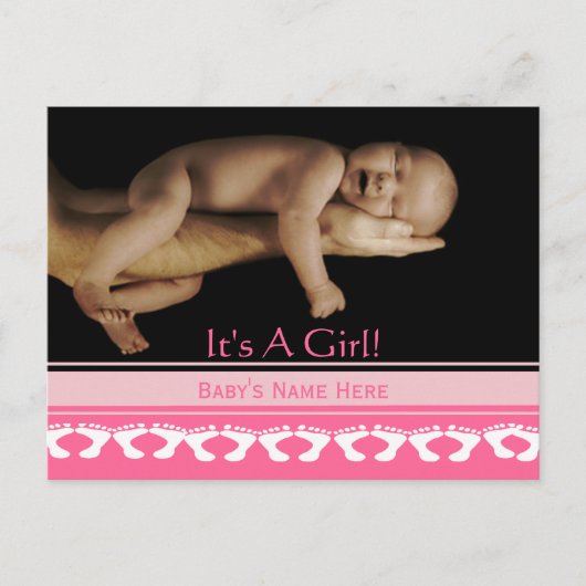 Carte Postale Faire-part Annonce de Bébé Fille (Devant)