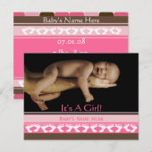 Carte Postale Faire-part Annonce de bébé fille (Devant / Derrière)
