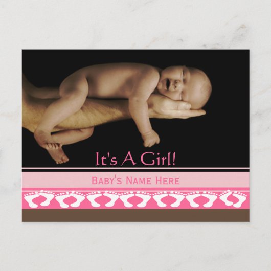 Carte Postale Faire-part Annonce de bébé fille (Devant)