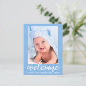 Carte Postale Faire-part Annonce de Bienvenue Nouveau Bébé Bleu (Debout devant)