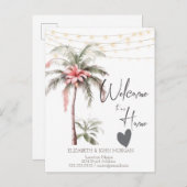 Carte Postale Faire-part Annonce de cœur de fleur tropicale de palmier (Devant / Derrière)