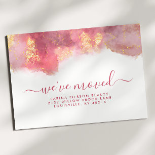 Carte Postale Faire-part Annonce de déménagement à l'encre aquarelle rose e