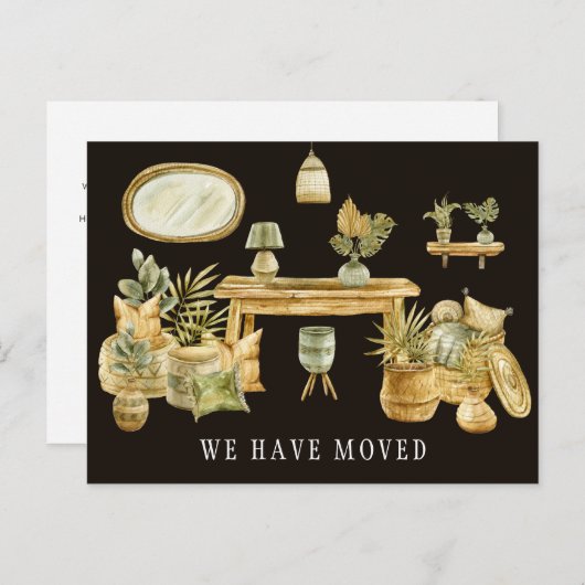 Carte Postale Faire-part Annonce de déménagement aquarelle bohème (Devant / Derrière)