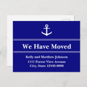 Carte Postale Faire-part Annonce de déménagement Bleu Nautique et Ancre Bla (Devant / Derrière)