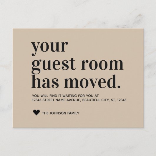 Carte Postale Faire-part Annonce de déménagement de chambre d'amis en typog (Devant)