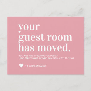 Carte Postale Faire-part Annonce de déménagement de chambre d'amis rose pou