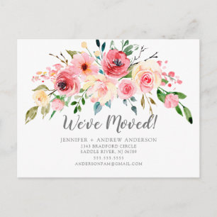 Carte Postale Faire-part Annonce de déménagement de fleurs de pivoines rose