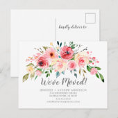 Carte Postale Faire-part Annonce de déménagement de fleurs de pivoines rose (Devant / Derrière)