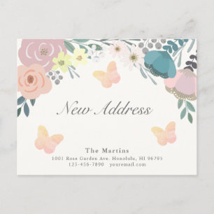 Carte Postale Faire-part Annonce de déménagement de papillons floraux roses