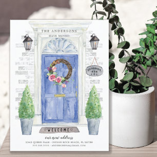 Carte Postale Faire-part Annonce de déménagement de porte d'entrée bleue
