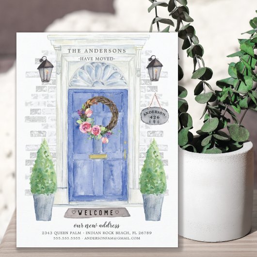 Carte Postale Faire-part Annonce de déménagement de porte d'entrée bleue