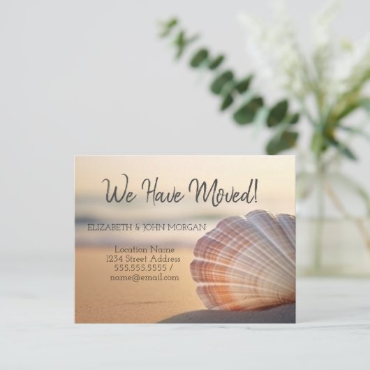 Carte Postale Faire-part Annonce de déménagement de Sunset Beach Seashell (Debout devant)