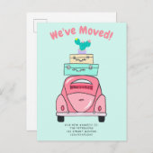 Carte Postale Faire-part Annonce de déménagement de valise de voiture en ve (Devant / Derrière)