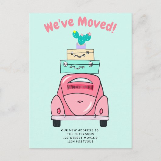 Carte Postale Faire-part Annonce de déménagement de valise de voiture en ve (Devant)