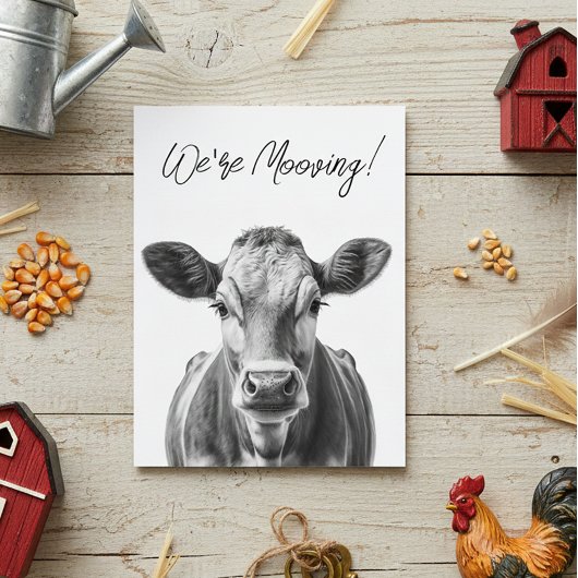 Carte Postale Faire-part Annonce de déménagement drôle de vache 