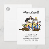 Carte Postale Faire-part Annonce de déménagement en dessin animé de la fami (Devant / Derrière)