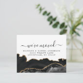 Carte Postale Faire-part Annonce de déménagement en marbre noir et or Agate (Debout devant)