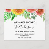 Carte Postale Faire-part Annonce de déménagement floral rose aquarelle (Devant)