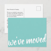 Carte Postale Faire-part Annonce de déménagement moderne turquoise We've Mo (Devant / Derrière)