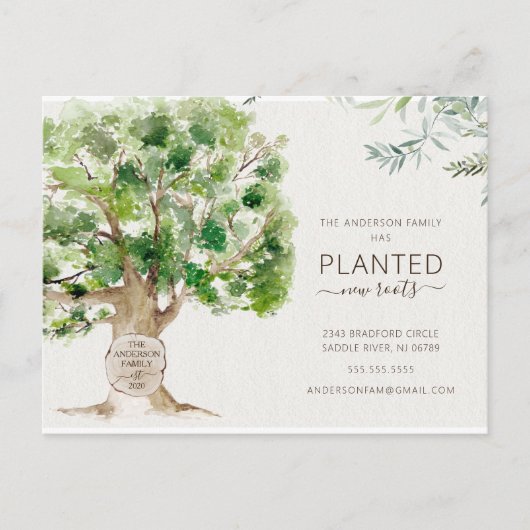 Carte Postale Faire-part Annonce de déménagement Nouvelle Racine Chêne (Devant)