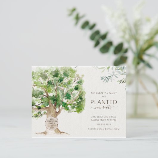 Carte Postale Faire-part Annonce de déménagement Nouvelle Racine Chêne (Debout devant)