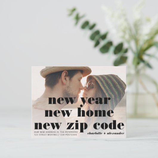 Carte Postale Faire-part Annonce de déménagement photo année nouvelle en gr (Debout devant)