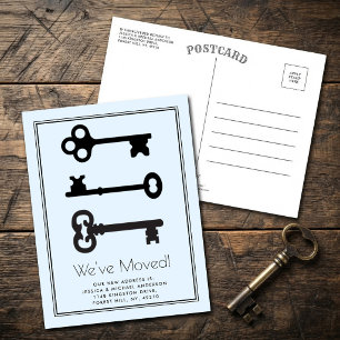 Carte Postale Faire-part Annonce de déménagement simple clé minimale bleu n