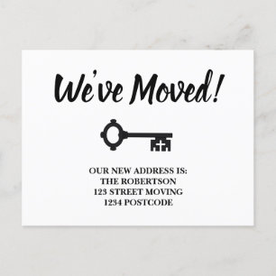 Carte Postale Faire-part Annonce de déplacement de clé minimale en noir et