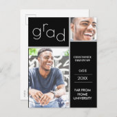 Carte Postale Faire-part Annonce de diplôme double photo noir (Devant / Derrière)