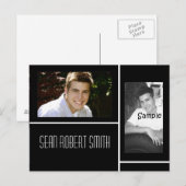 Carte Postale Faire-part Annonce de diplômé noir et blanc 2 photos (Devant / Derrière)