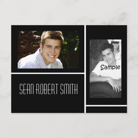 Carte Postale Faire-part Annonce de diplômé noir et blanc 2 photos (Devant)