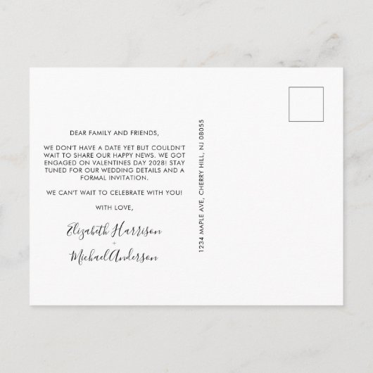 Carte Postale Faire-part Annonce de fiançailles de photo moderne minimale (Dos)