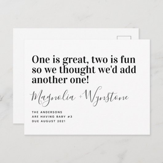 Carte Postale Faire-part Annonce de grossesse Bébé Mignon Numéro 3 (Devant / Derrière)