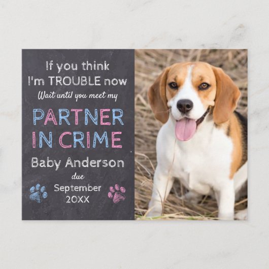 Carte Postale Faire-part Annonce de grossesse de chien complice de crime (Devant)