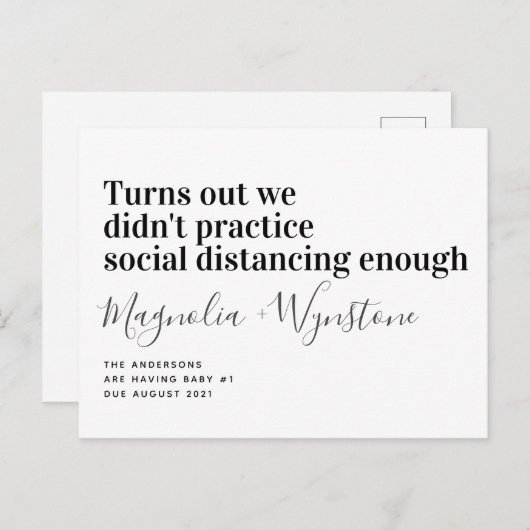 Carte Postale Faire-part Annonce de grossesse drôle de distanciation social (Devant / Derrière)