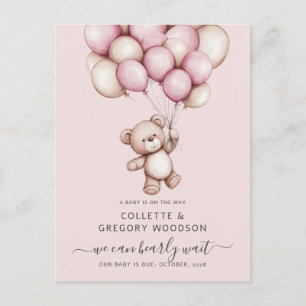 Carte Postale Faire-part Annonce de grossesse Rose pour Bébé Fille avec Our